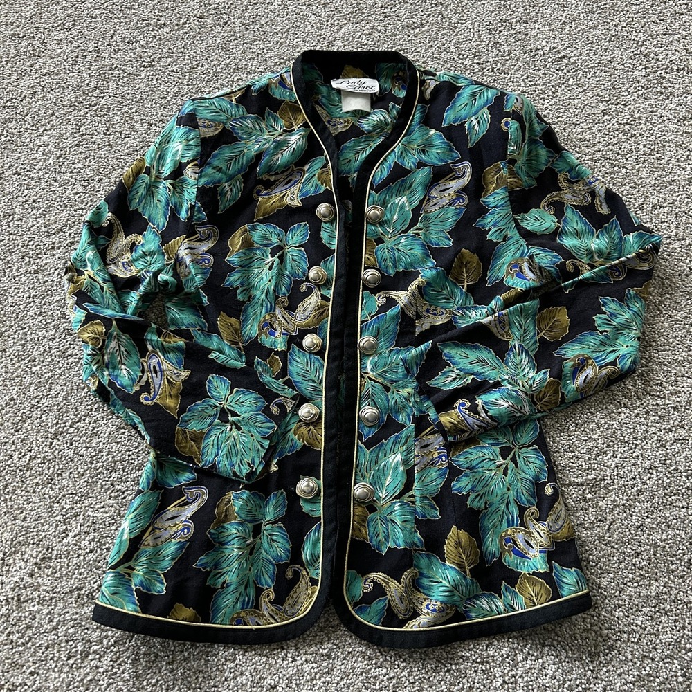 Vintage Lady Carol Of New York Jacket Womens Small Velvet Floral Button Front
